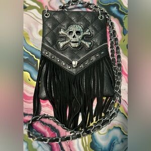 Black Fringe Skull Crossbody Bag